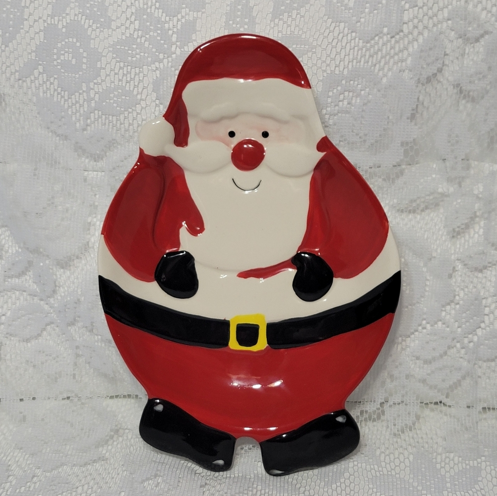 Festive Santa Claus Holiday Candy Cookie Dessert Plate Ceramic Trinket Dish